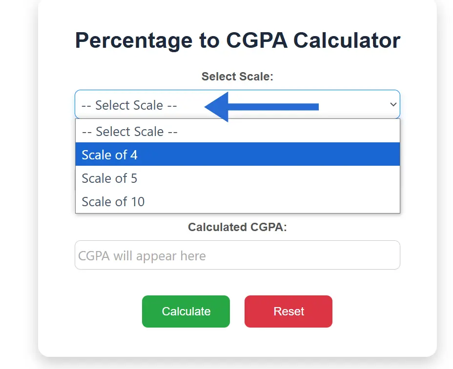 Percentage to CGPA Calculator step 1