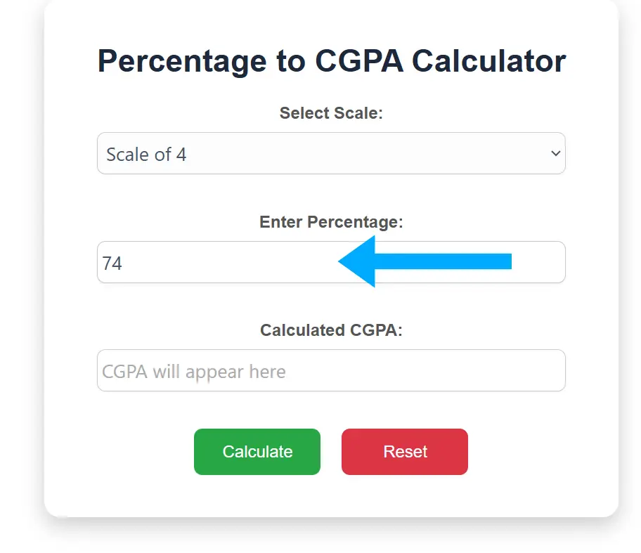 Percentage to CGPA Calculator step 2